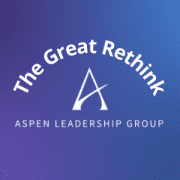 Purple and blue logo with white text that reads "The Great Rethink" and has the ALG logo underneath.